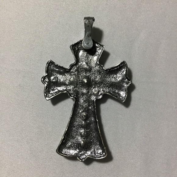 Silver and Blue Chunky Style Rhinestone Cross Pendant - Picture 4 of 7